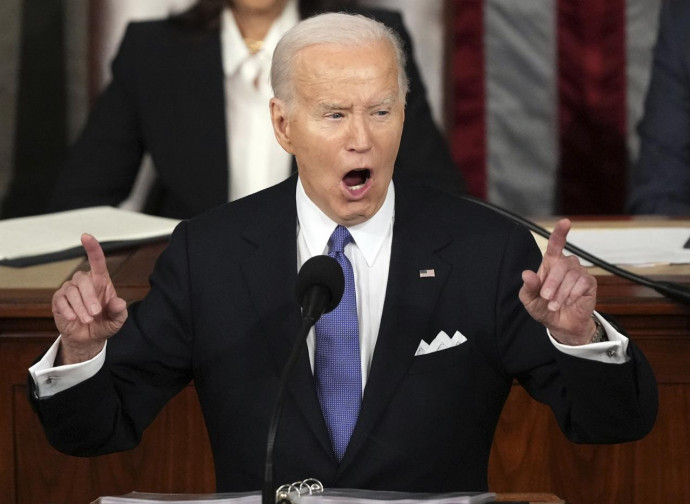 Joe Biden, discorso sullo stato dell'Unione, 7 marzo 2024 (foto AP via LaPresse)