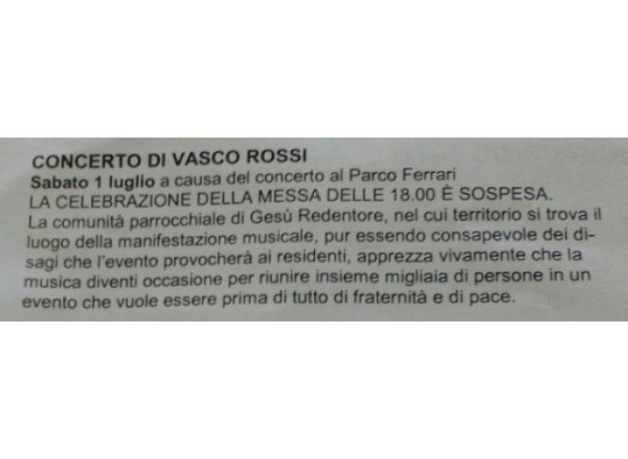 L'avviso pubblicato dal parroco in occasione del concerto L'avviso pubblicato dal parroco in occasione del concerto