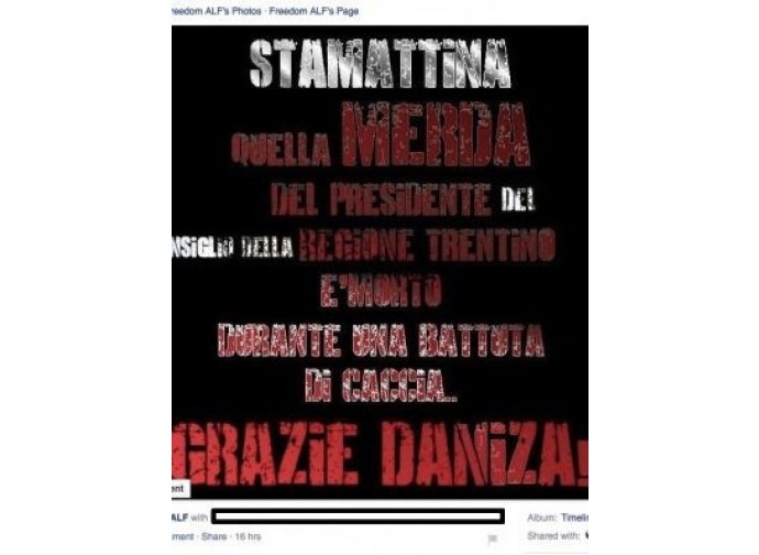 La scritta degli animalisti dell'Alf La scritta degli animalisti dell'Alf