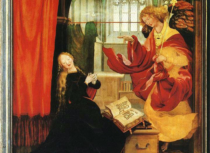 Matthias Grünewald, Altare di Isenheim, Particolare dell’Annunciazione,1512-16 Musee d'Unterlinden, Colmar, Francia