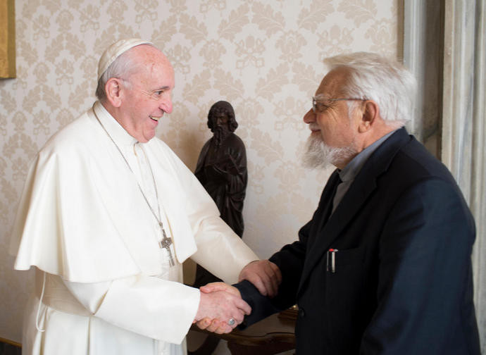 Enzo Bianchi in udienza dal Papa nel gennaio 2019