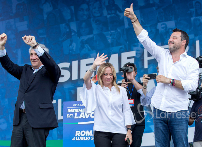 Tajani, Meloni e Salvini Tajani, Meloni e Salvini