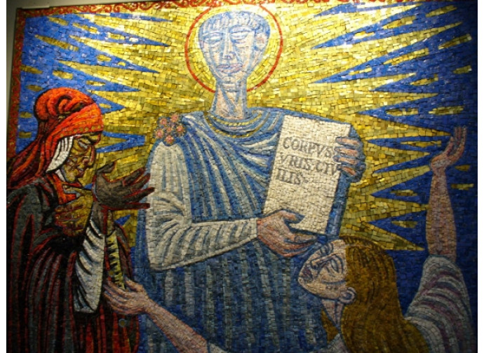 Dante incontra Giustiniano (mosaico di Signorini, 1965) Dante incontra Giustiniano (mosaico di Signorini, 1965)
