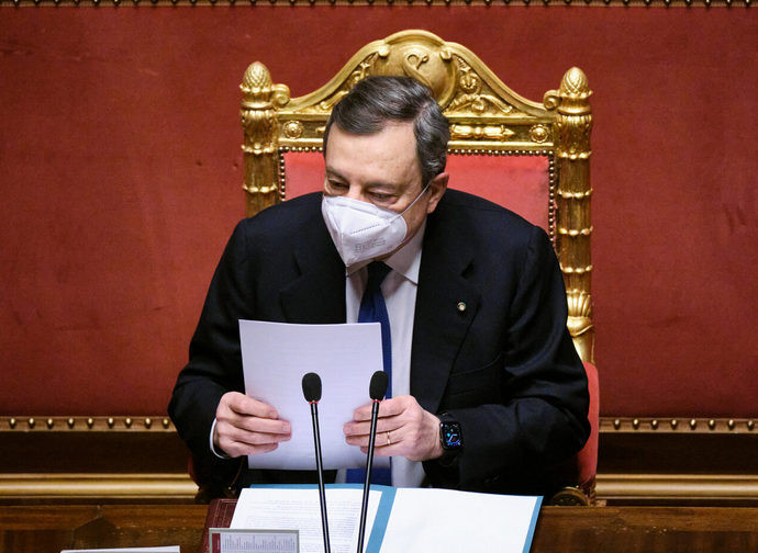 Il presidente del Consiglio Mario Draghi ieri al Senato