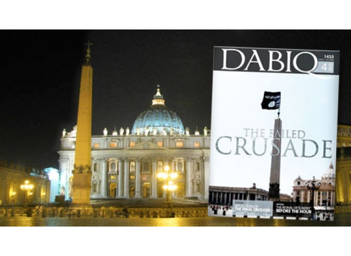 La copertina di Dabiq sulla "conquista di Roma" La copertina di Dabiq sulla "conquista di Roma"