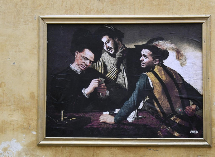 Berlusconi, Salvini e Di Maio dipinti in stile caravaggesco (via dei Lucchesi, Roma) Berlusconi, Salvini e Di Maio dipinti in stile caravaggesco (via dei Lucchesi, Roma)