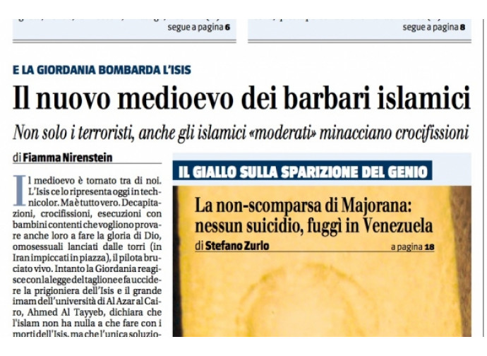 La prima pagina de Il Giornale con il tito sul Medioevo La prima pagina de Il Giornale con il tito sul Medioevo