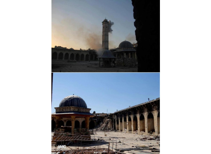 Damasco, distruzione del minareto della Grande Moschea Damasco, distruzione del minareto della Grande Moschea