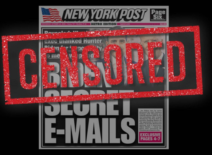La prima pagina del sito del New York Post dopo la censura di Twitter La prima pagina del sito del New York Post dopo la censura di Twitter