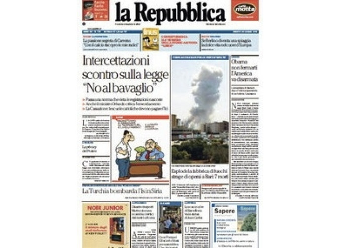 La prima pagina di Repubblica La prima pagina di Repubblica