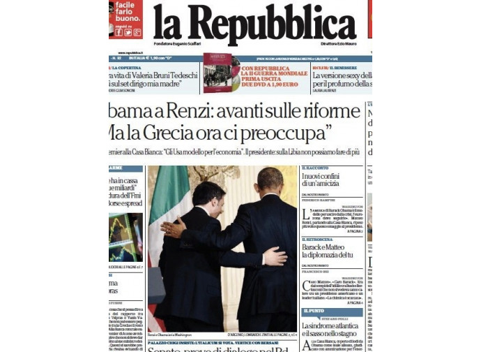 La prima pagina di Repubblica La prima pagina di Repubblica