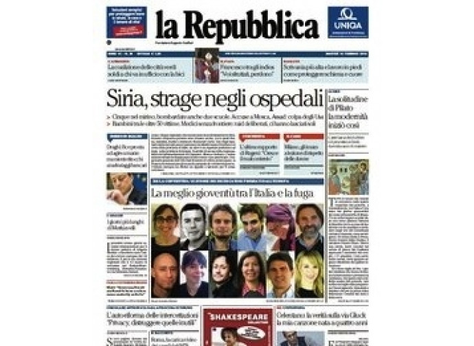 La prima pagina di Repubblica La prima pagina di Repubblica