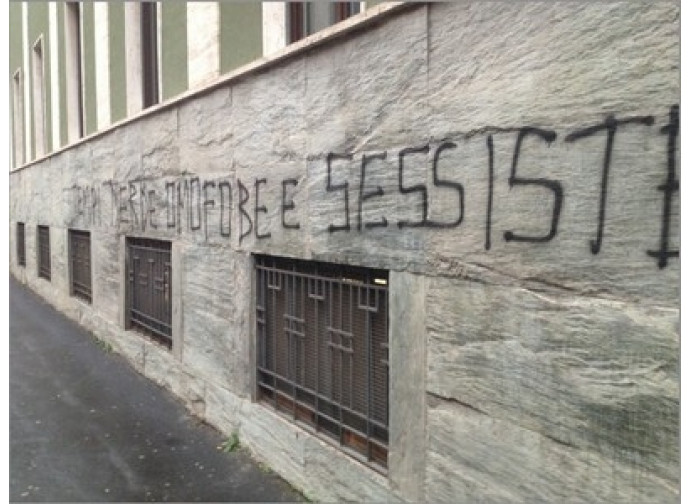 Le scritte sul muro della sede di Tempi Le scritte sul muro della sede di Tempi