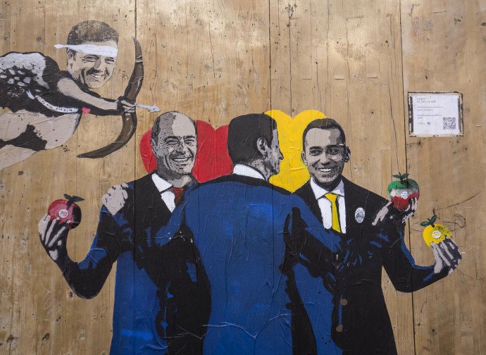 Il governo giallo-rosso nel graffito di TVBOY (Roma) Il governo giallo-rosso nel graffito di TVBOY (Roma)
